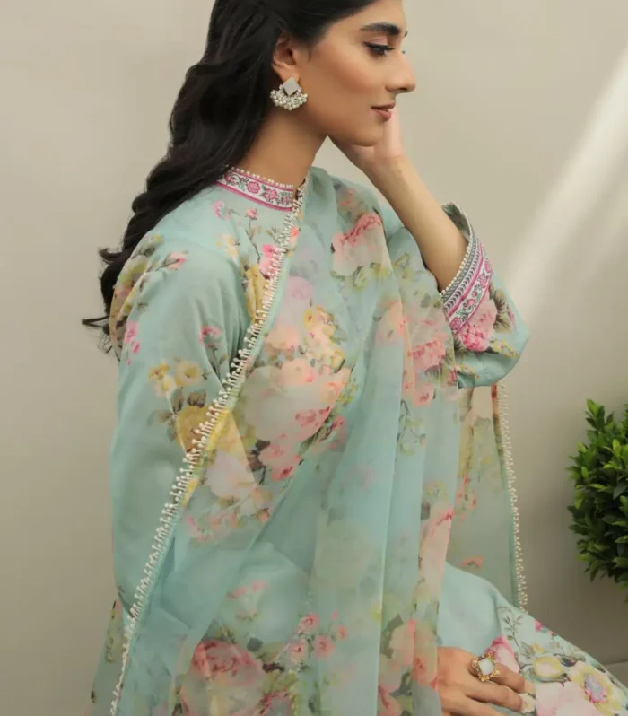 Baroque Embroidered Lawn with Digital Printed Organza Dupatta (Unstitched)