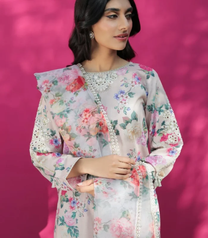 Baroque Embroidered Lawn with Digital Printed Organza Dupatta (Unstitched)